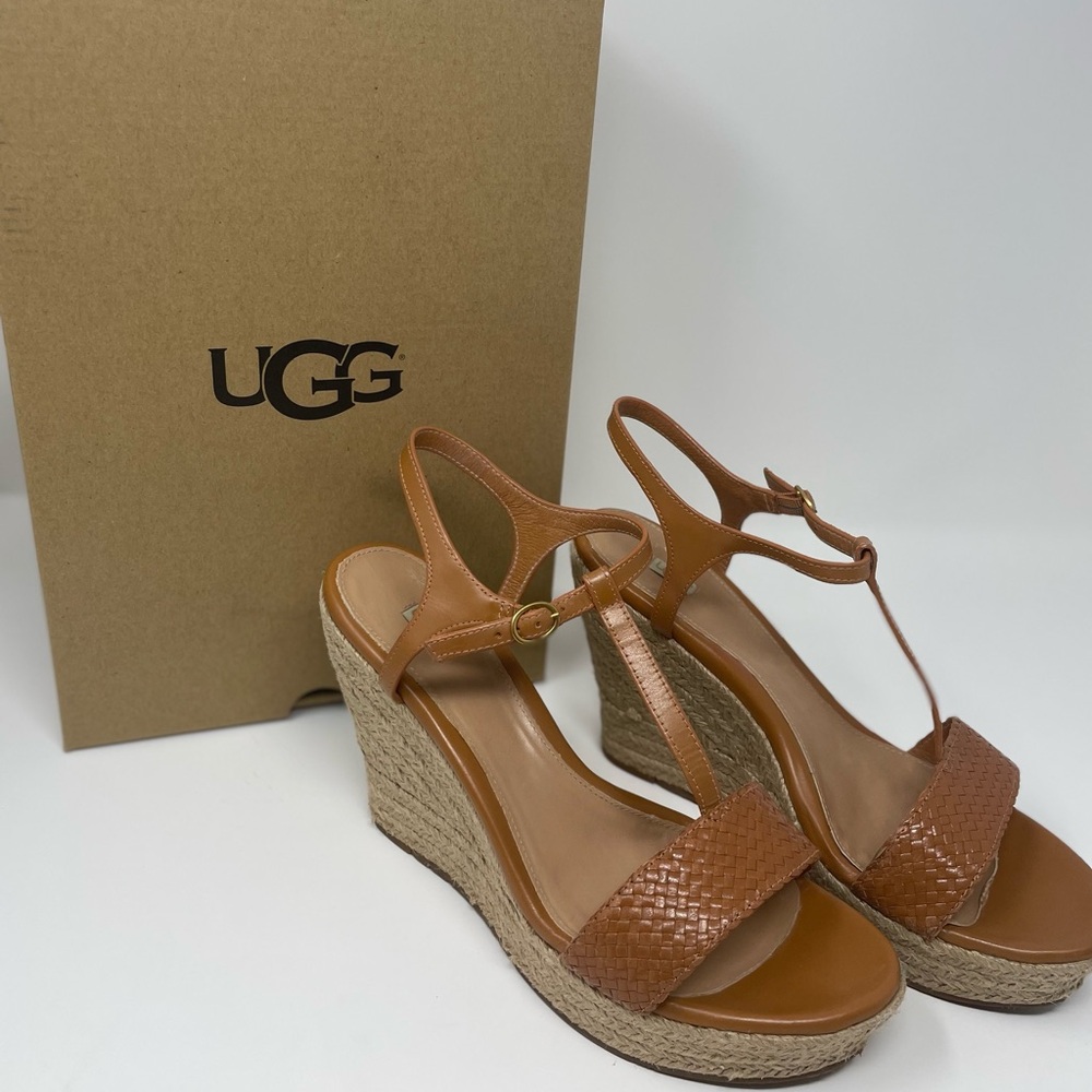 Ugg Women’s Fitchie Il Leather Sandals Open Toe Espadrilles Wedges - Size 11